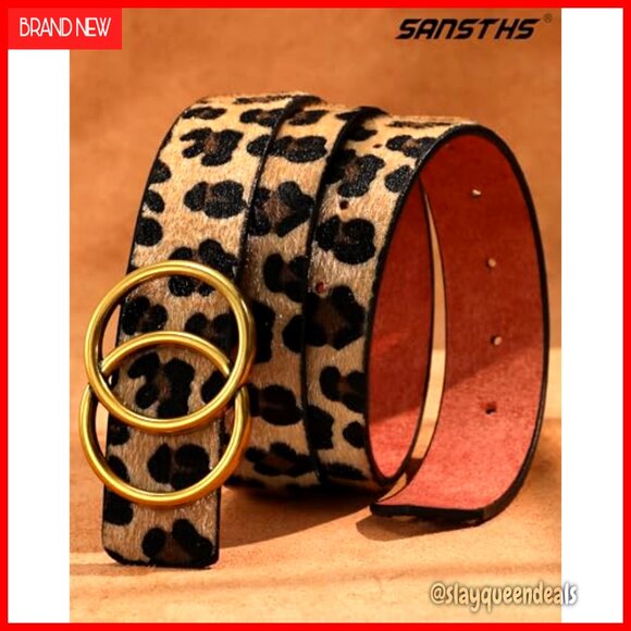 Women's Leather Belt with Double Ring Buckle Adjustable 24-55 Inches - Picture 3 of 7